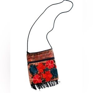 Floral Embroidery Mexican Crossbody Brown Color